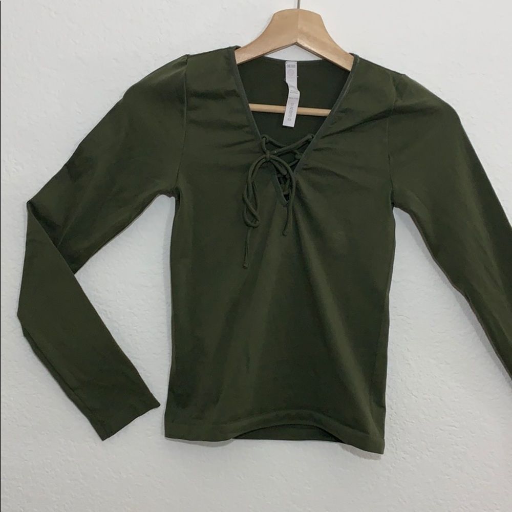 🛍primecut olive green long sleeve shirt-OS